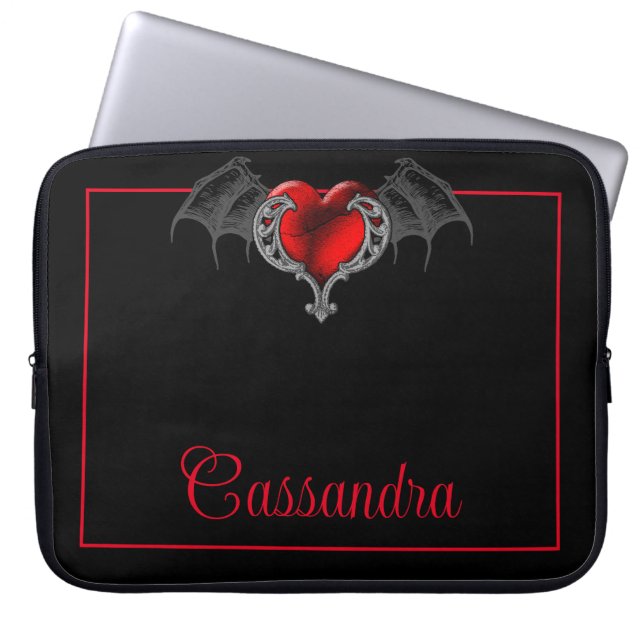 Goth Heart with Bat Wings Personalised Laptop Sleeve (Front)