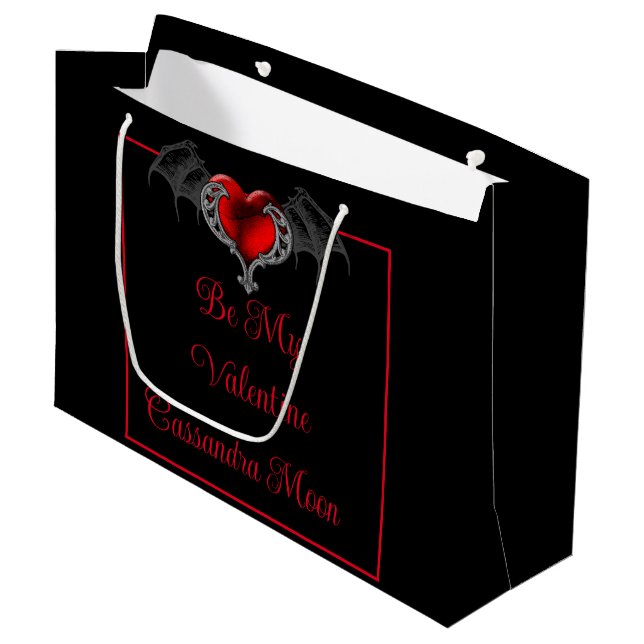 Goth Heart with Bat Wings Personalised  Large Gift Bag (Front Angled)