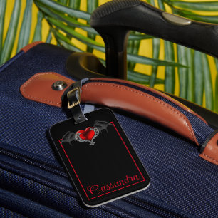 Goth Heart with Bat Wings Personalised  Luggage Tag