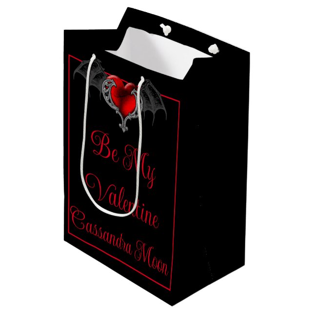 Goth Heart with Bat Wings Personalised Medium Gift Bag (Front Angled)