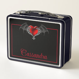 Goth Heart with Bat Wings Personalised Metal Lunch Box