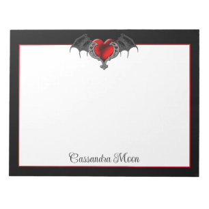 Goth Heart with Bat Wings Personalised Notepad