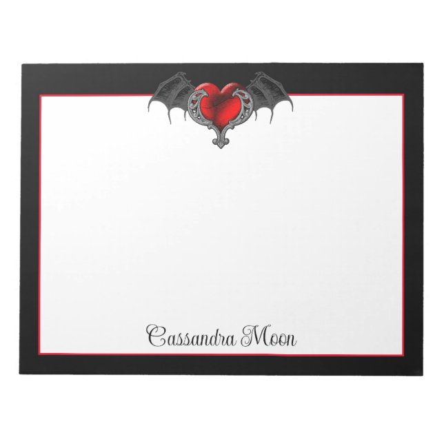 Goth Heart with Bat Wings Personalised Notepad (Front)