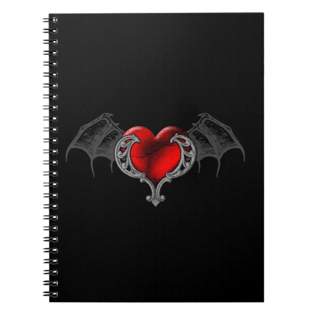 Goth Heart with Bat Wings Spiral Notebook (Front)