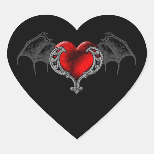 Goth Heart with Bat Wings Sticker (Front)