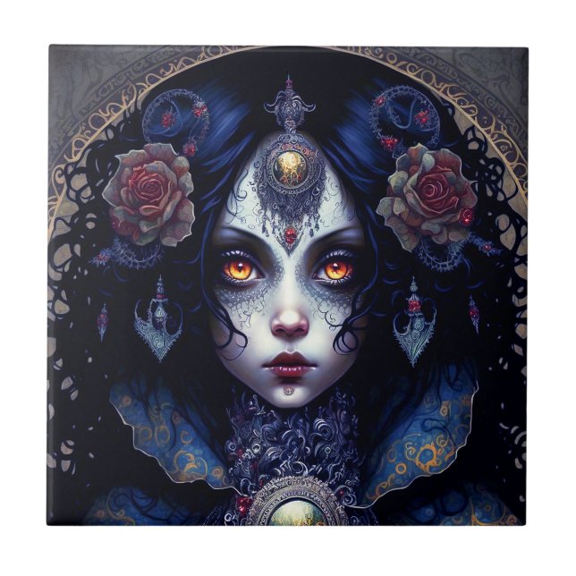 Goth Lady Gothic Fantasy Art Ceramic Tile (Front)