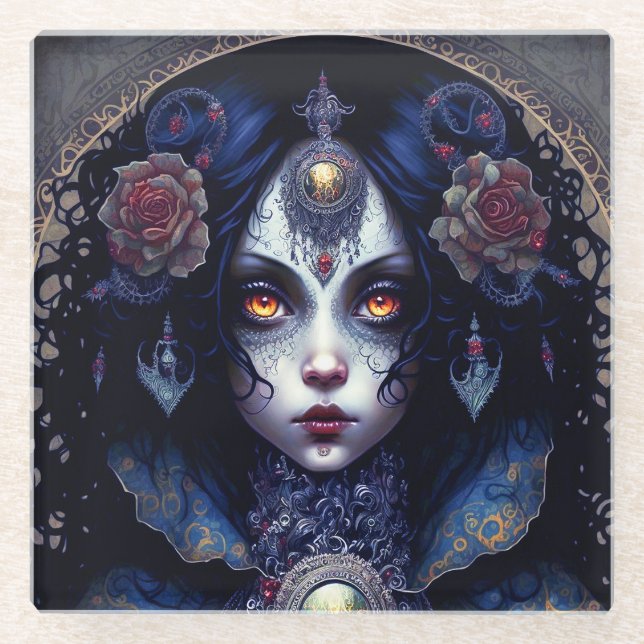 Goth Lady Gothic Fantasy Art Glass Coaster (Front)