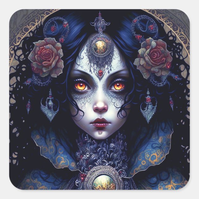 Goth Lady Gothic Fantasy Art Square Sticker (Front)