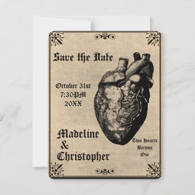 Goth Macabre Heart Gothic Save the Date Invitation (Front)