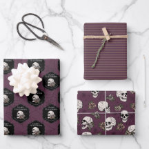 Goth Maroon Purple Skulls and Stripes Halloween 