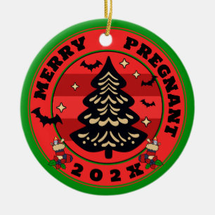 Goth Merry & Pregnant Christmas Ceramic Ornament