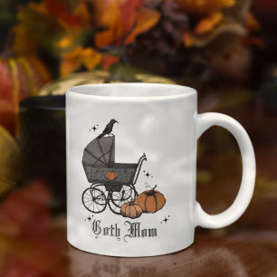 Goth Mom Halloween Baby Carriage Raven Coffee Mug
