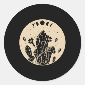 Goth Moon Phases Celestial Crystals And Flowers Classic Round Sticker
