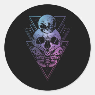 Goth Moon Skull Gothic Wicca Crescent Lunar Moth Classic Round Sticker