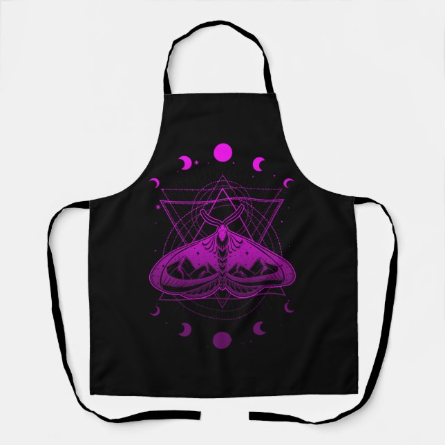 Goth Moth And Crescent Moon Creepy For Goths Vapou Apron (Front)