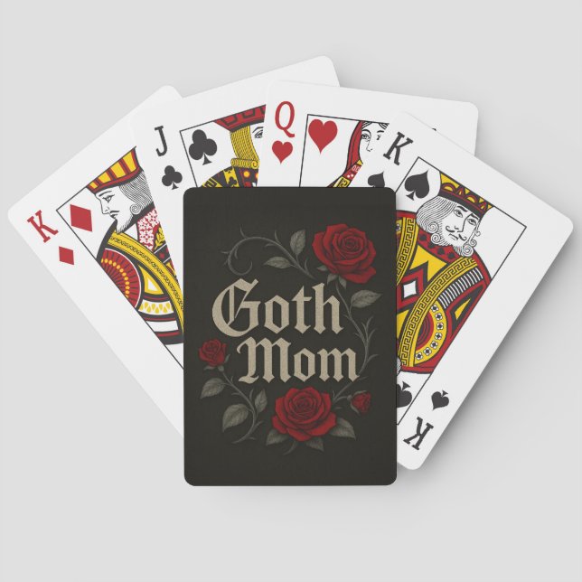 Goth Mum Red Rose Floral Victorian Typography Playing Cards (Back)