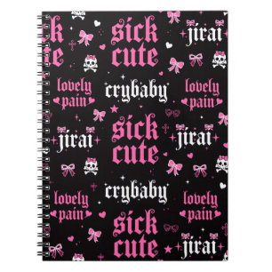 Goth Notebook Sick Cute Crybaby Pink Black Y2K