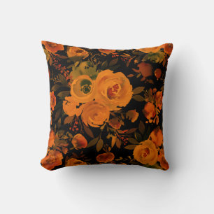 Goth Orange and Black Floral Cushion