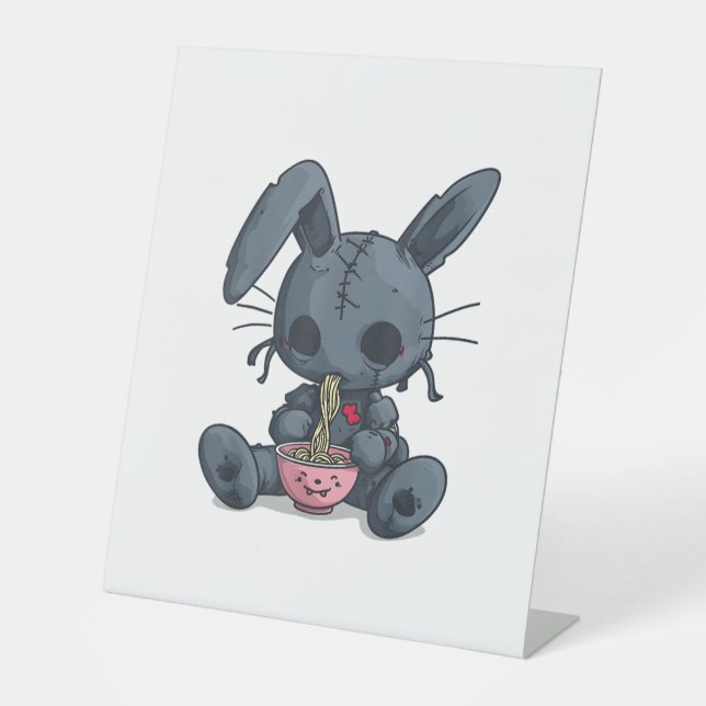 Goth Pastel Creepy Kawaii Rabbit Bunny Voodoo Doll Pedestal Sign (Front)