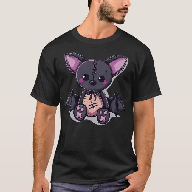 Goth Pastel Cute Creepy Kawaii Bat Voodoo Doll T-Shirt (Front)