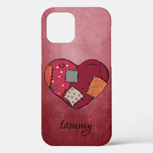 Goth Patched Up Heart on Red Grunge Background iPhone 12 Case