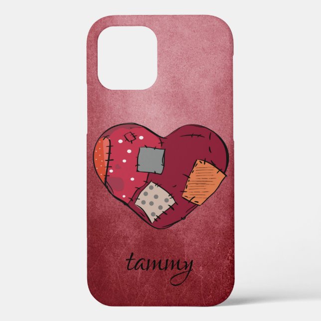 Goth Patched Up Heart on Red Grunge Background Case-Mate iPhone Case (Back)