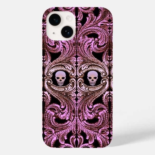 Goth Pink Ornament with Skull iPhone Case (Back)