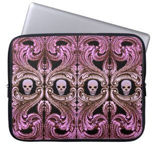 Goth Pink Ornament with Skull Laptop Sleeve