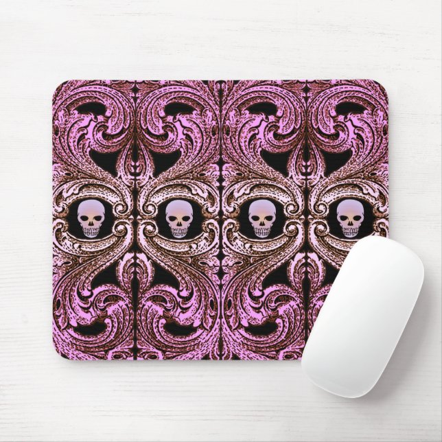 Goth Pink Ornament with Skull Mouse Pad (With Mouse)