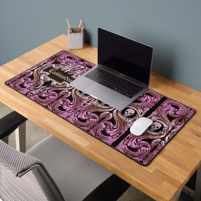 Goth Pink Ornament with Skull Personalised  Desk Mat (Office 2)