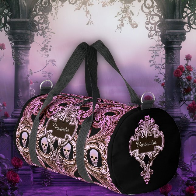 Goth Pink Ornament with Skull Personalised Duffle Bag (Creator Uploaded)
