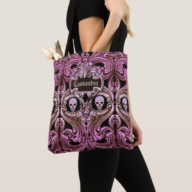 Goth Pink Ornament with Skull Personalised Tote Bag (Close Up)