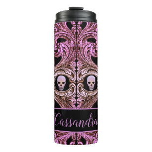 Goth Pink Ornament with Skull Personalized Thermal Tumbler