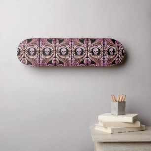 Goth Pink Ornament with Skull Skateboard