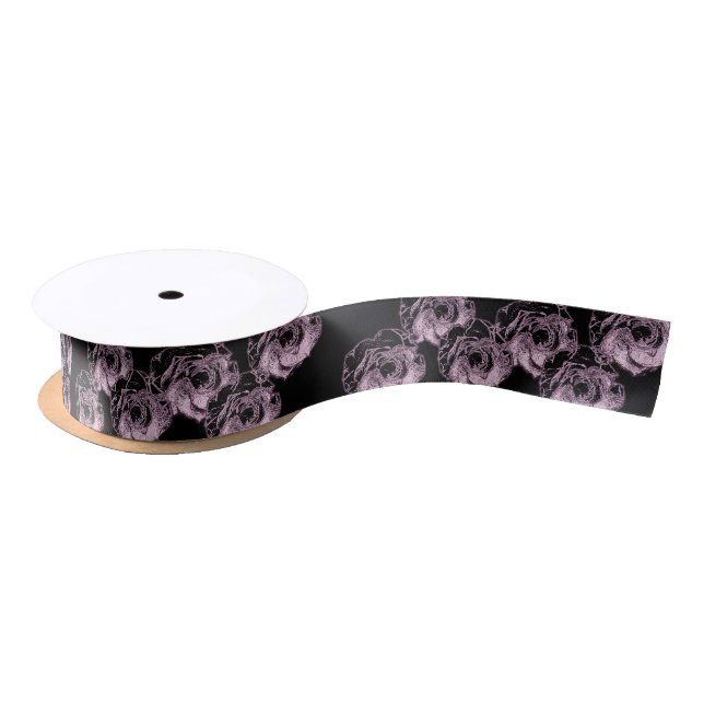 goth pink roses satin ribbon (Spool)