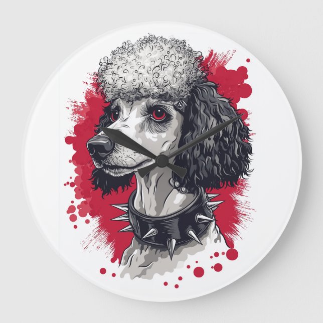 Goth Poodle � Dark Aesthetic Dog Large Clock (Front)