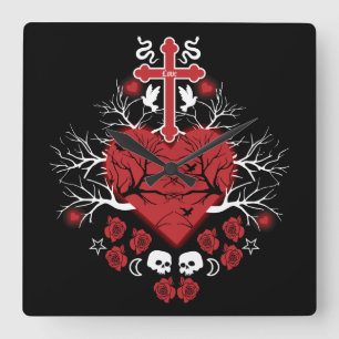 Goth Post Punk Fashion Square Wall Clock