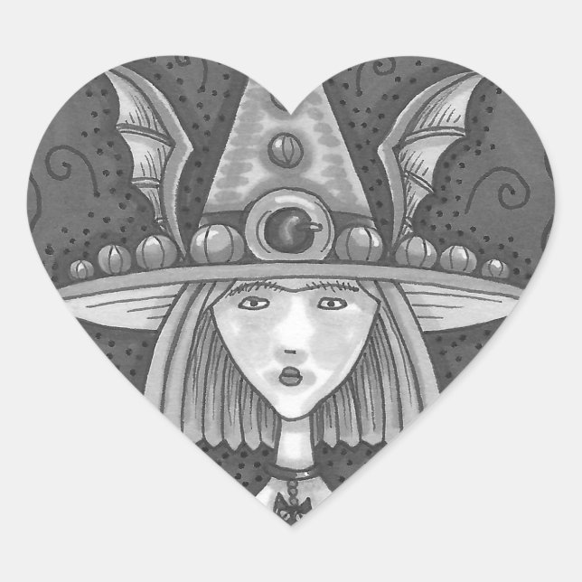 GOTH PUMPKIN WITCH HALLOWEEN STICKERS SHEET Heart (Front)