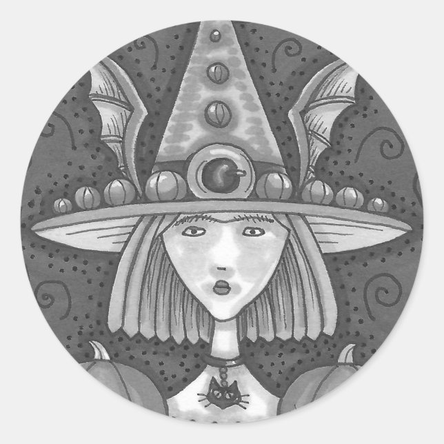 GOTH PUMPKIN WITCH HALLOWEEN STICKERS SHEET Round (Front)