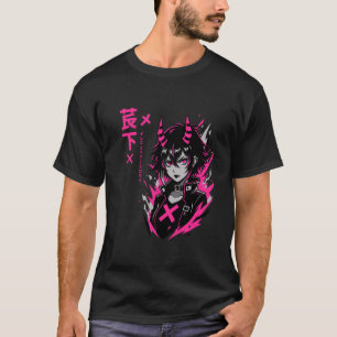 Goth Punk Demon Girl Anime X Graphic Japanese Text T-Shirt