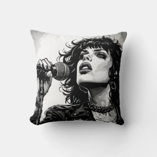 Goth Punk Girl Singer 50s Graphic Retro Comics BW Cushion