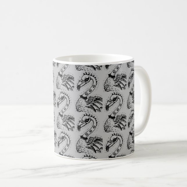 GOTH PUNK ROCKER FLAMINGO, SKULLS, SPIKED HAIR COFFEE MUG (Front Right)