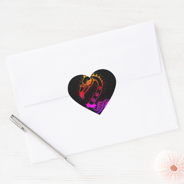 GOTH PUNK ROCKER FLAMINGO, SKULLS, SPIKED HAIR HEART STICKER (Envelope)