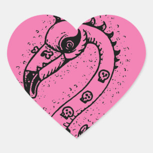 GOTH PUNK ROCKER FLAMINGO, SKULLS, SPIKED HAIR HEART STICKER