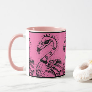 GOTH PUNK ROCKER FLAMINGO, SKULLS, SPIKED HAIR MUG
