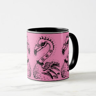 GOTH PUNK ROCKER FLAMINGO, SKULLS, SPIKED HAIR MUG