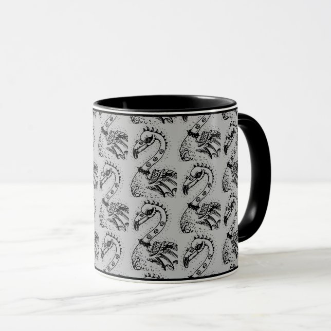 GOTH PUNK ROCKER FLAMINGO, SKULLS, SPIKED HAIR MUG (Front Right)