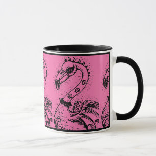 GOTH PUNK ROCKER FLAMINGO, SKULLS, SPIKED HAIR MUG