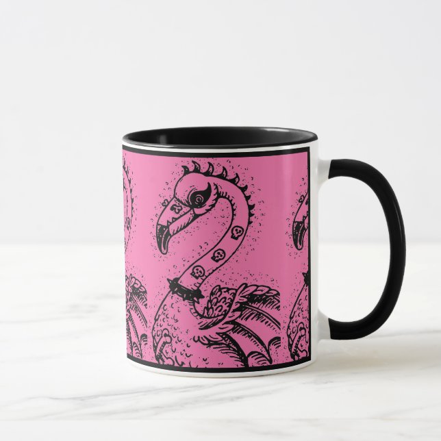 GOTH PUNK ROCKER FLAMINGO, SKULLS, SPIKED HAIR MUG (Right)