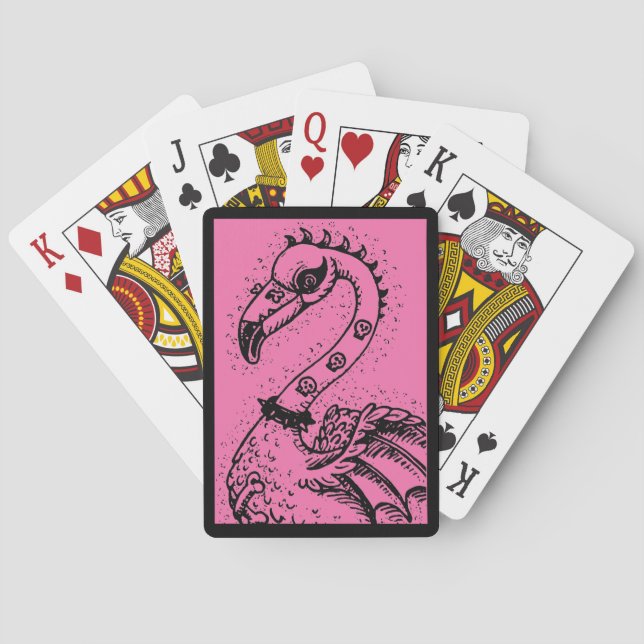 GOTH PUNK ROCKER FLAMINGO, SKULLS, SPIKED HAIR PLAYING CARDS (Back)